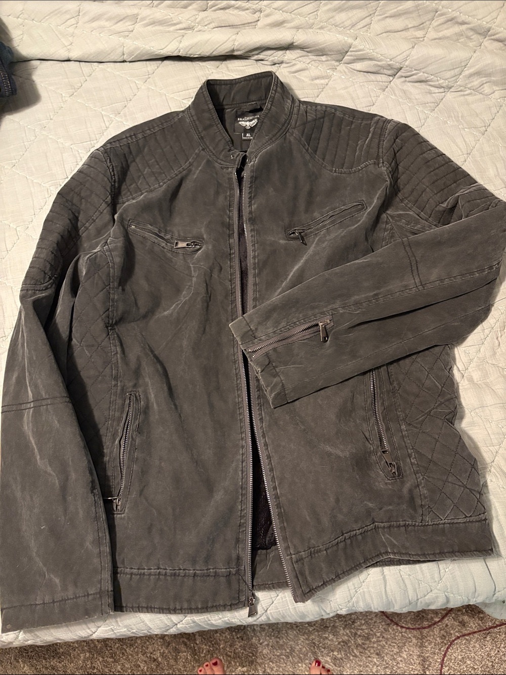 Brave Soul Men's Quilted Detail Bomber Jacket - Gray